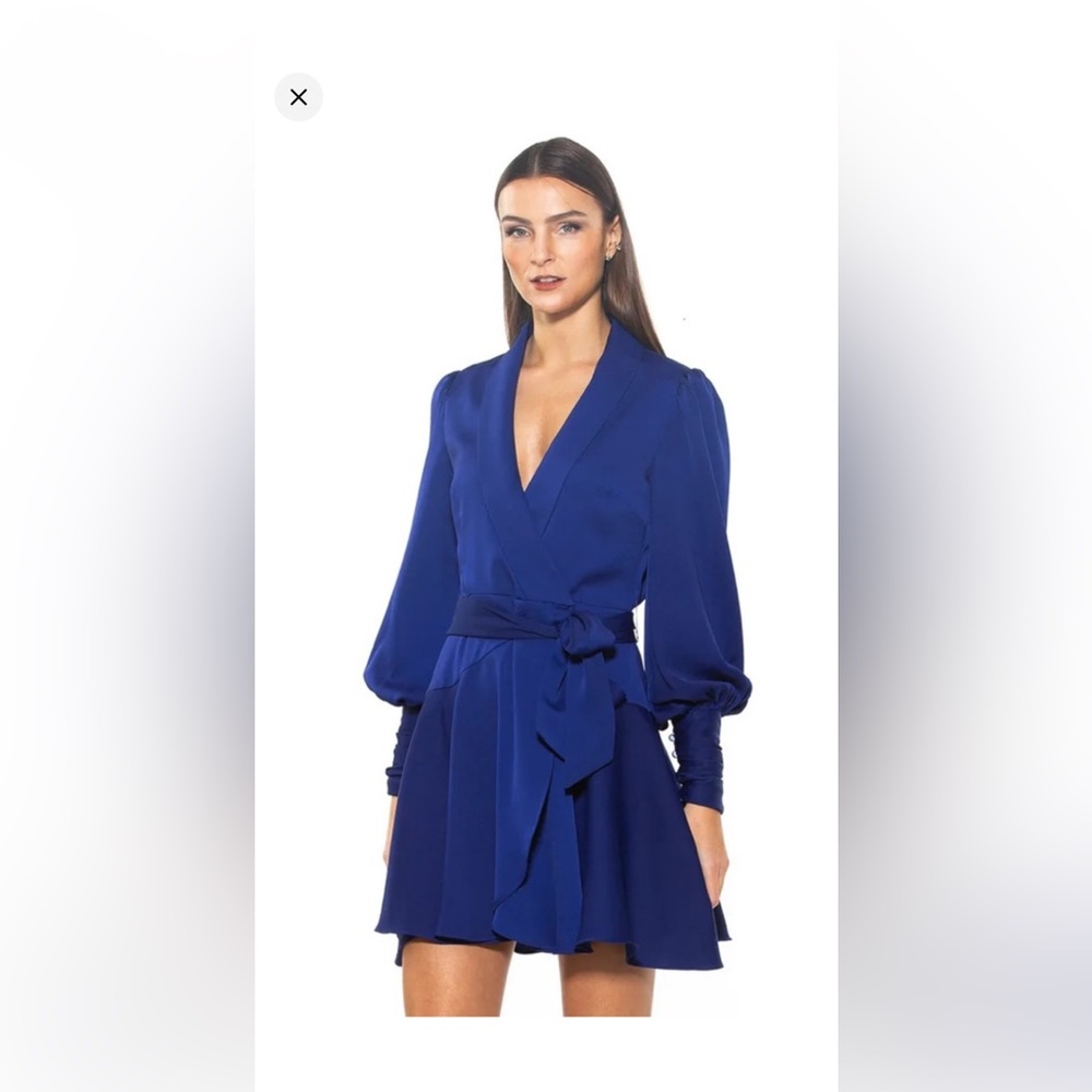 Alexia Admor Deep Blue Wrap Mini Dress with Tie Waist